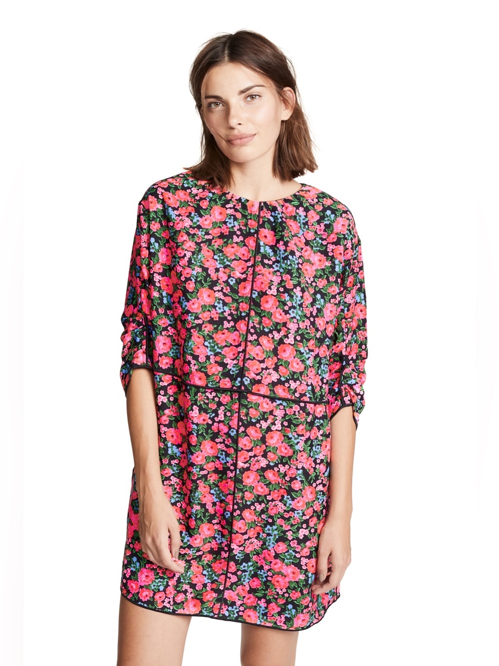 Marc Jacobs Floral Pink Mini Dress Vibrant Pink on Black Tie Waist Size 0